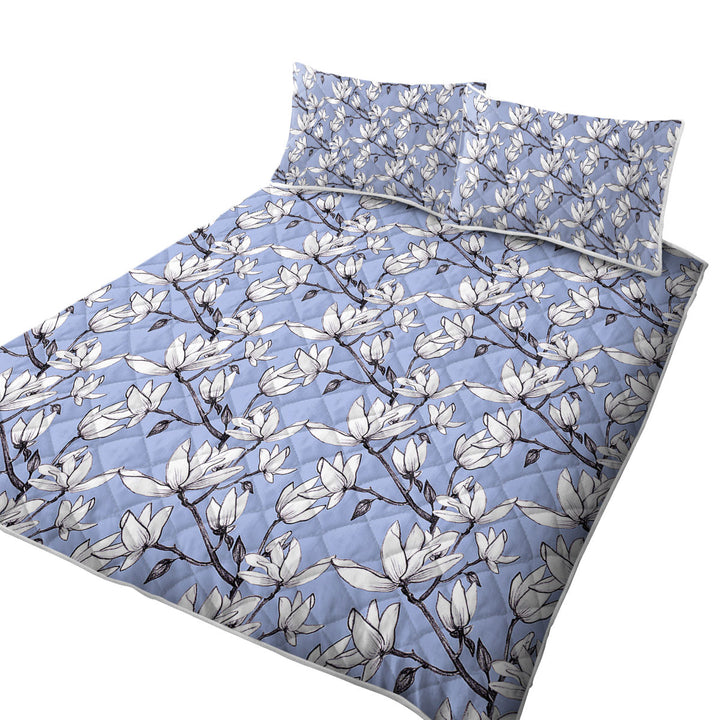 Black and White Flowers Drawing Summer Quilt