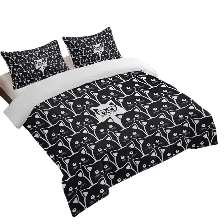 Black and White Funny Cats Print Duvet Cover