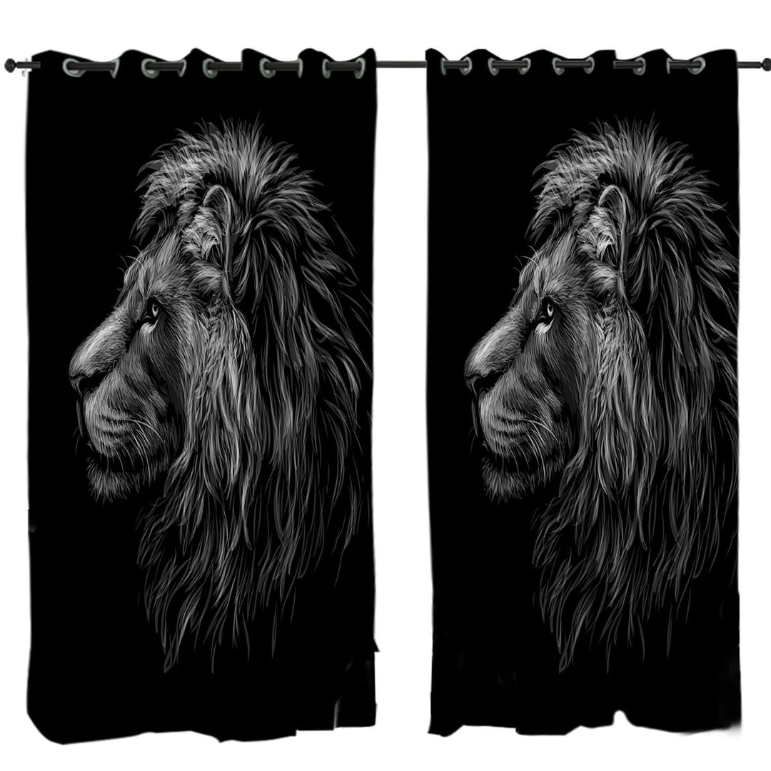 Black and White Handsome Lion Drapes and Curtains