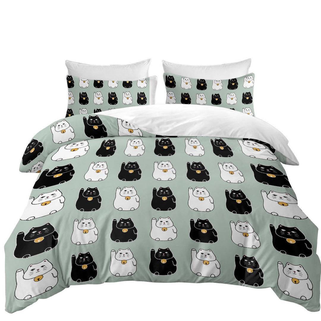 Black and White Lucky Cats Oversized King Duvet Cover