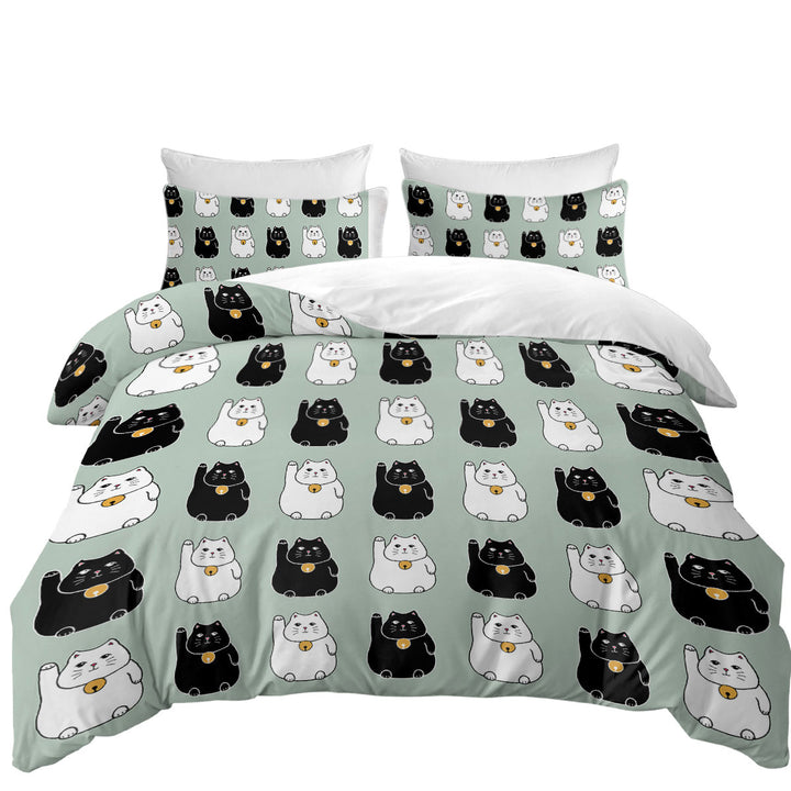 Black and White Lucky Cats Oversized King Duvet Cover
