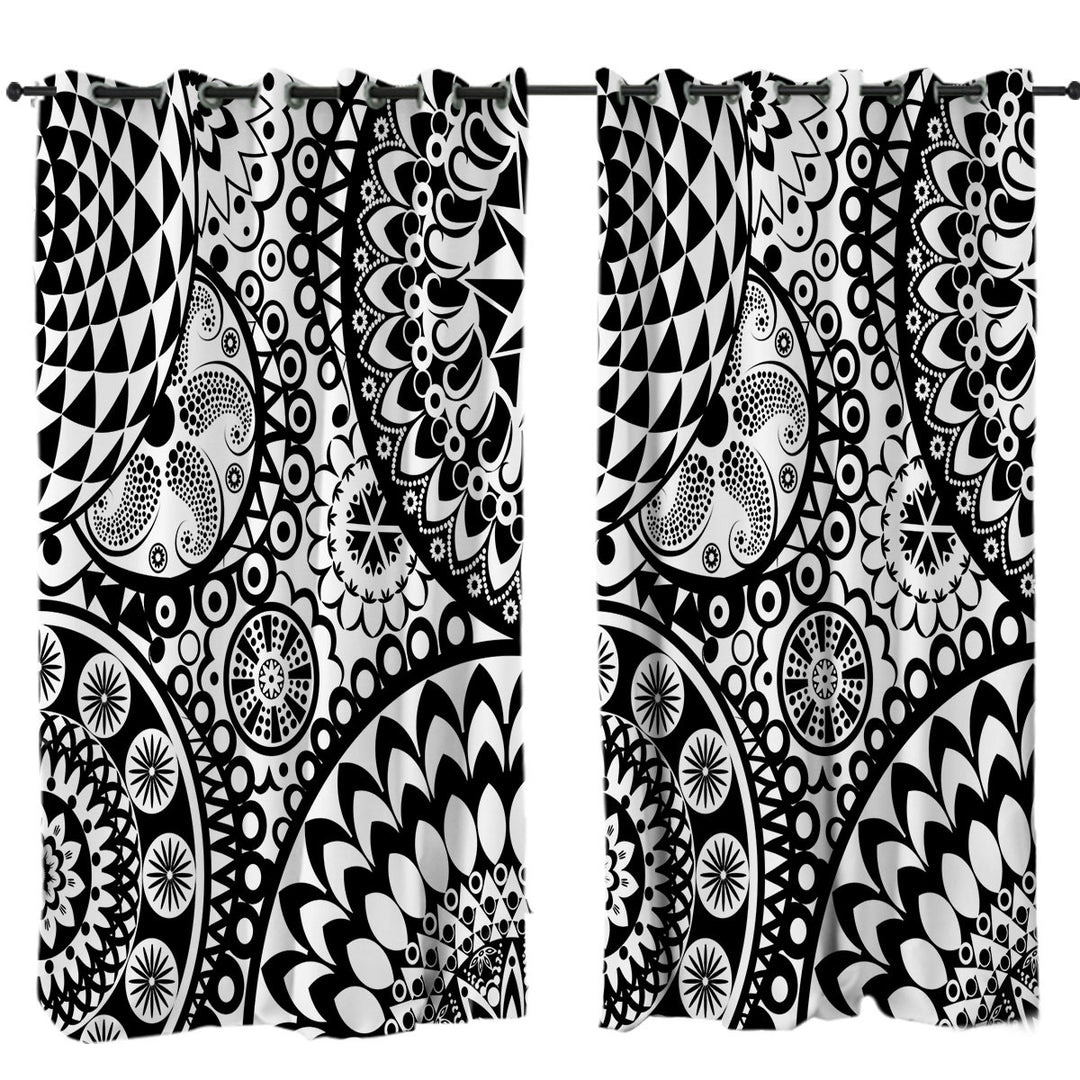 Black and White Mandalas Pile Curtains