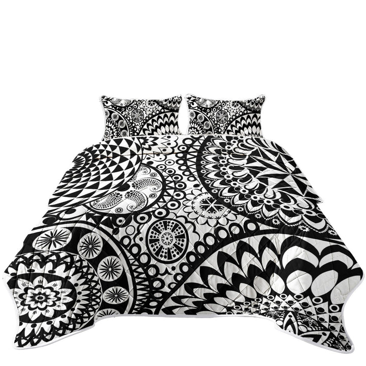 Black and White Mandalas Pile Quilts for Beds