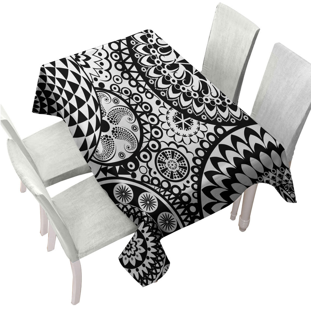 Black and White Mandalas Pile Tablecloth