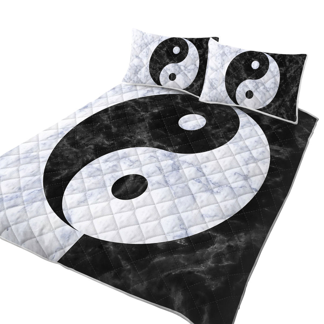 Black and White Marble Oriental Yin and Yan Coverlets