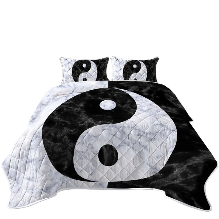 Black and White Marble Oriental Yin and Yan King Size Quilt Sets