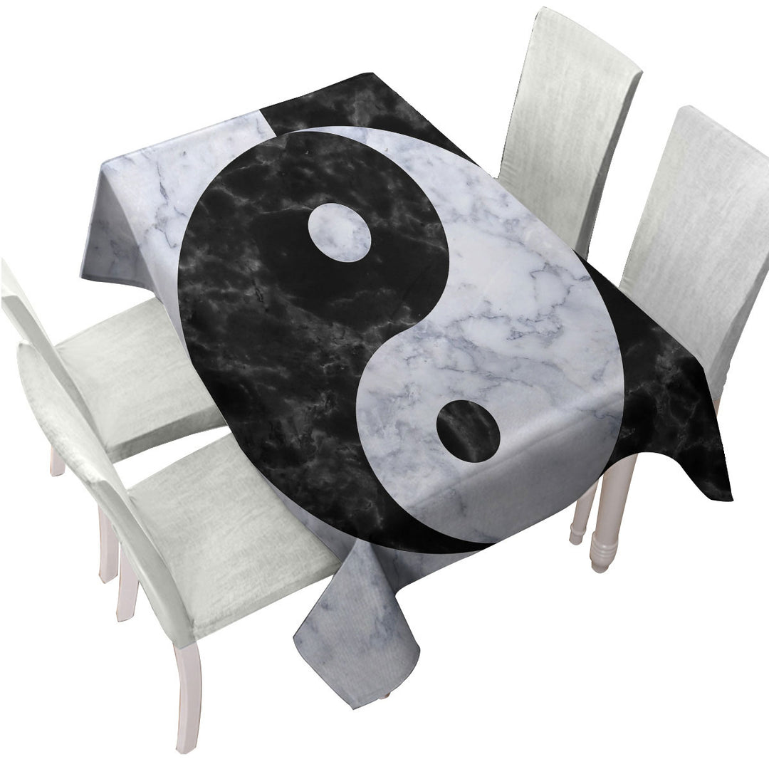 Black and White Marble Oriental Yin and Yan Tablecloths