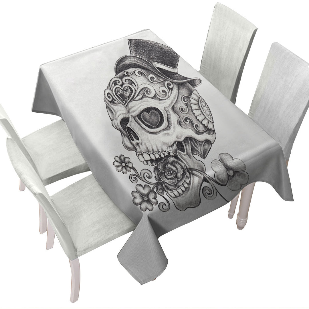 Black and White Pencil Skull Drawing Custom table cloth
