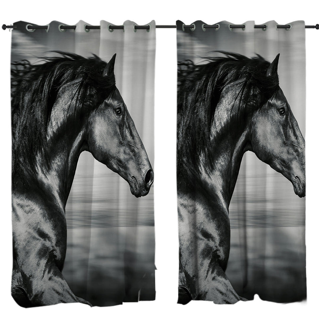 Black and White Photo Wild Horse Curtains for Living Room