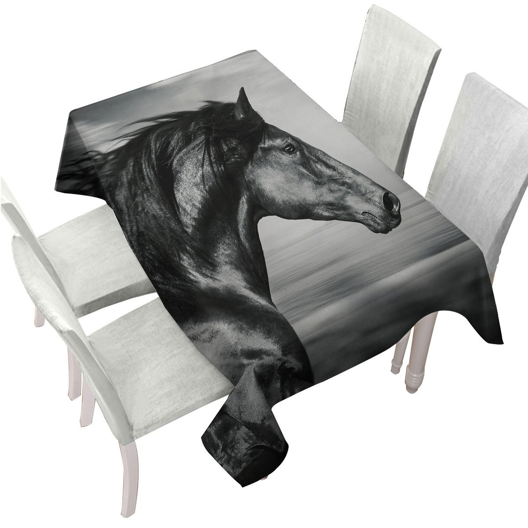 Black and White Photo Wild Horse Tablecloth