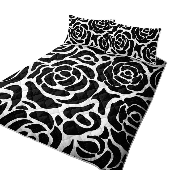 Black and White Roses Pattern Coverlet