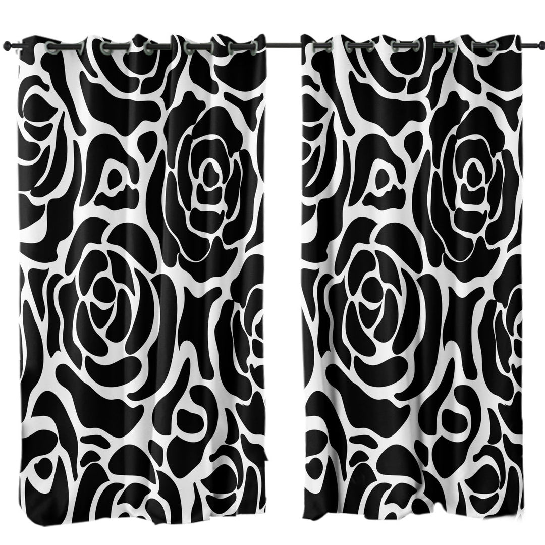Black and White Roses Pattern Curtains