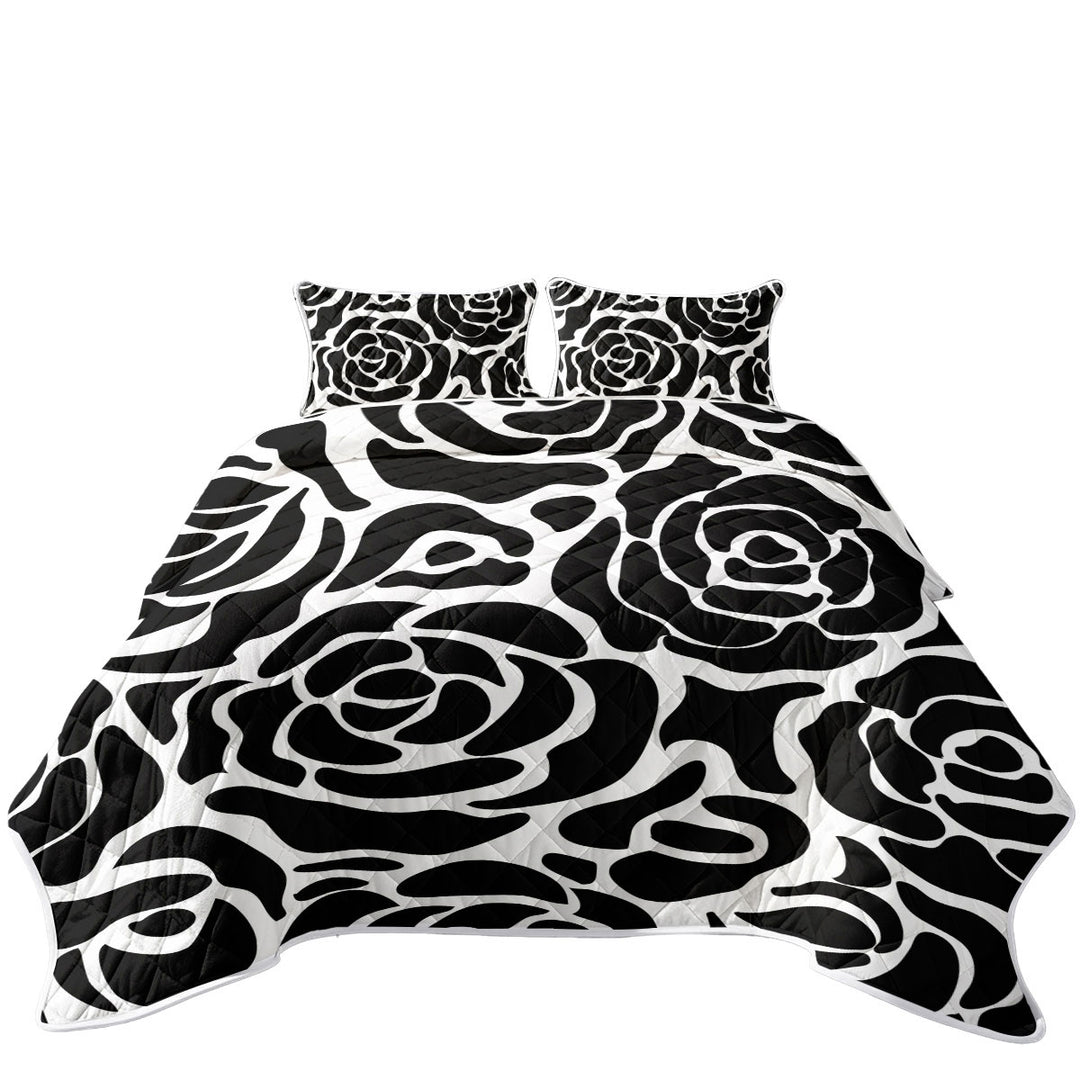 Black and White Roses Pattern King Size Quilt