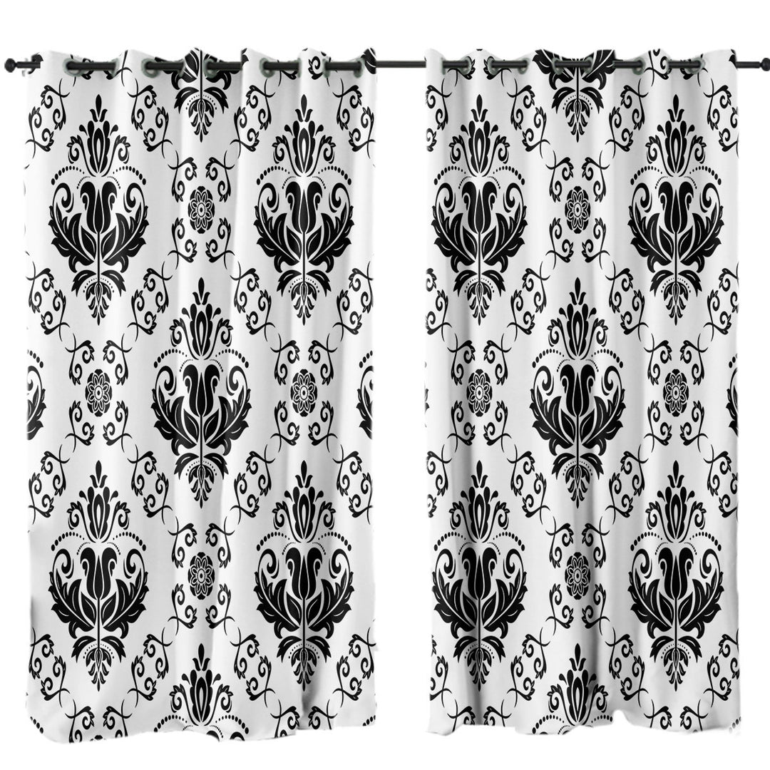 Black and White Royal Floral Curtains