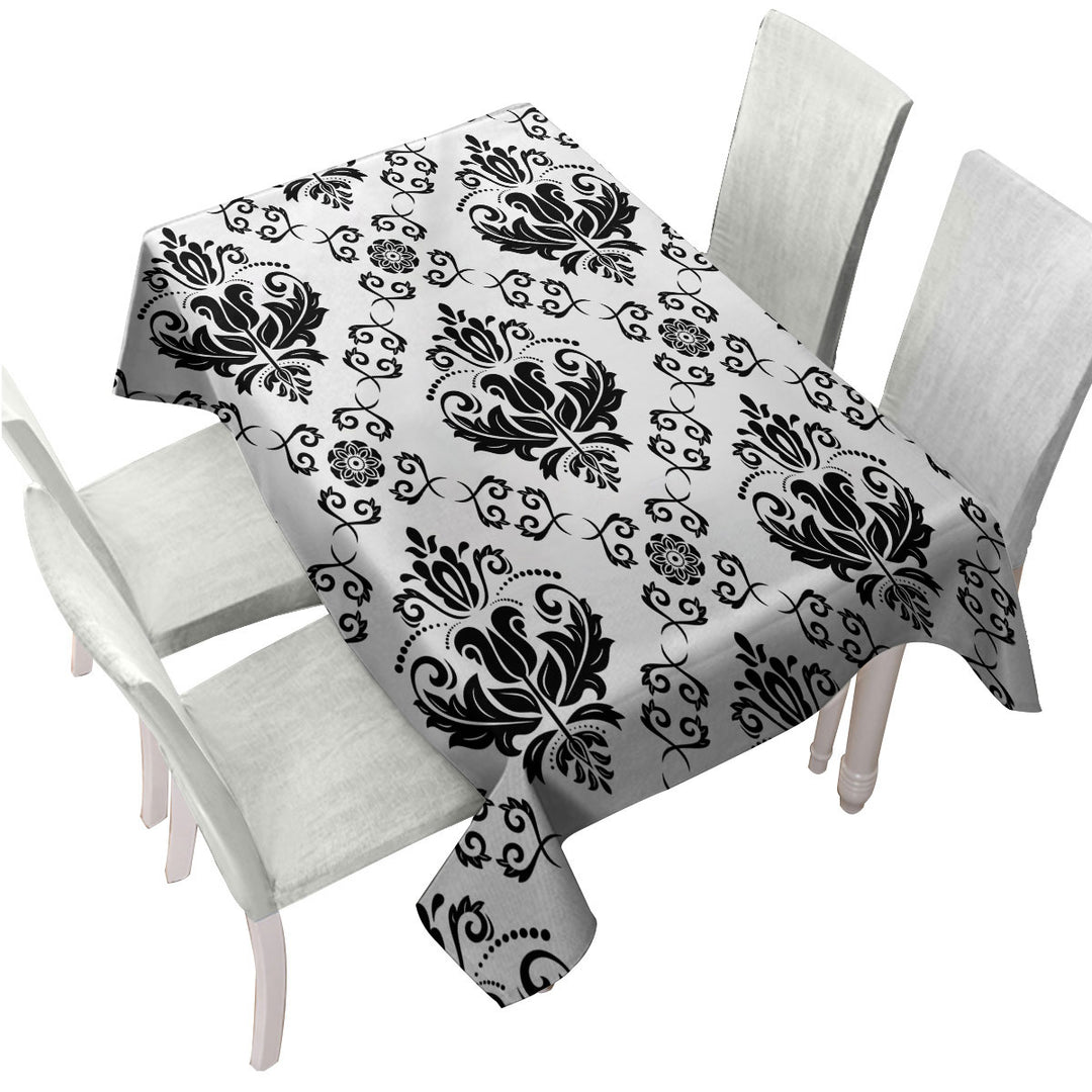 Black and White Royal Floral Tablecloth