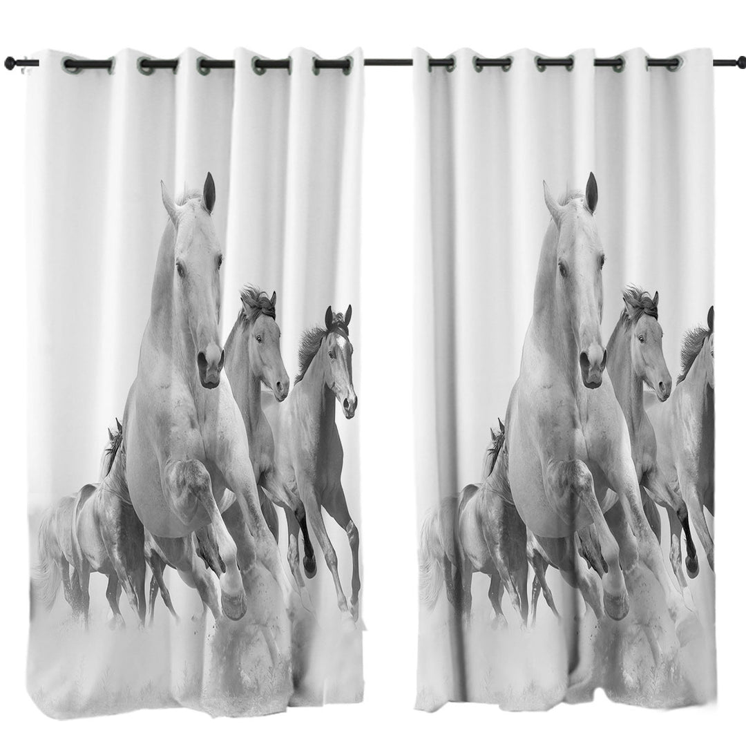 Black and White Running Horses Curtains for Living Room