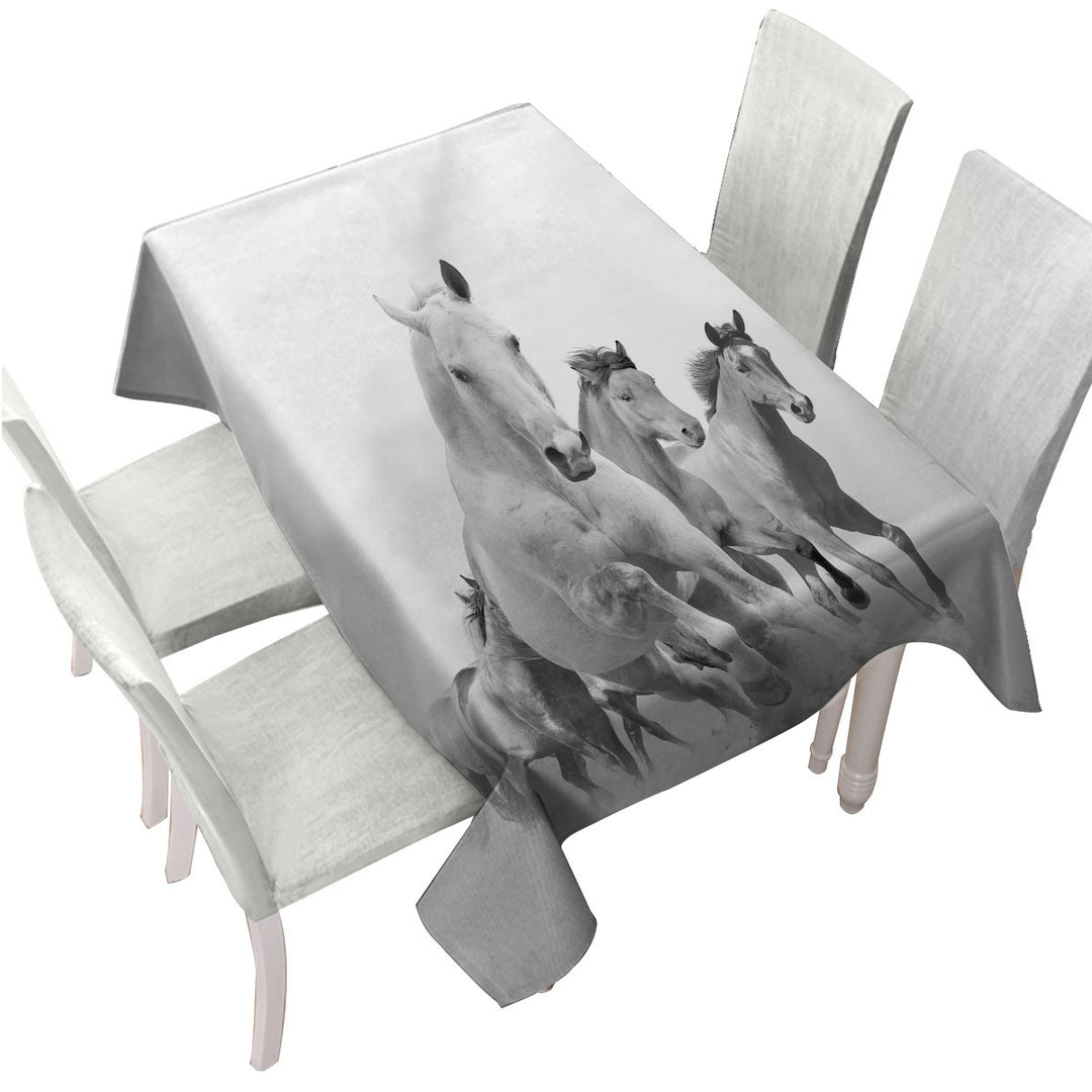 Black and White Running Horses Tablecloths