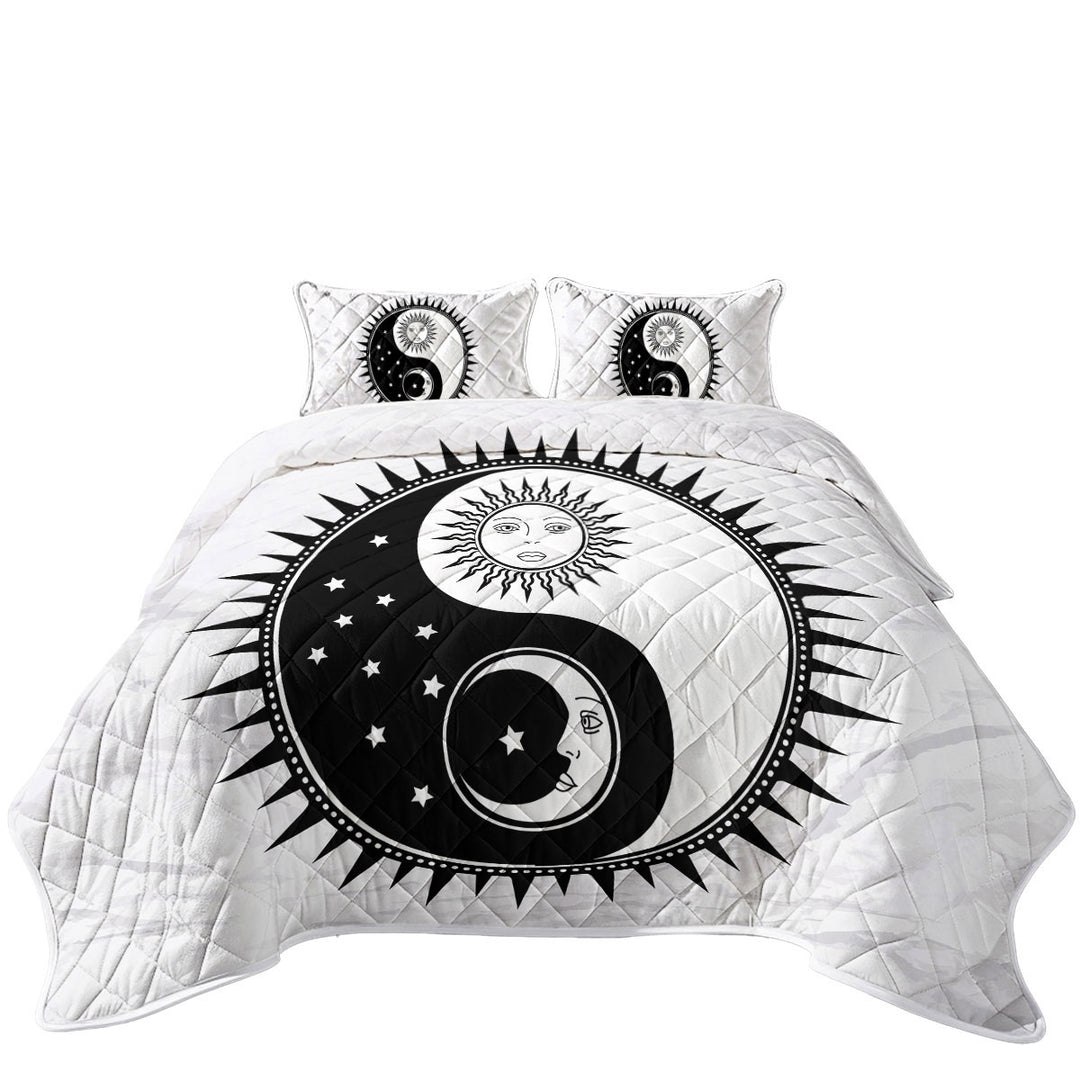 Black and White Sun and Moon Yin and Yang King Size Quilt Sets