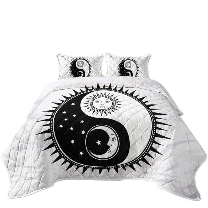 Black and White Sun and Moon Yin and Yang King Size Quilt Sets