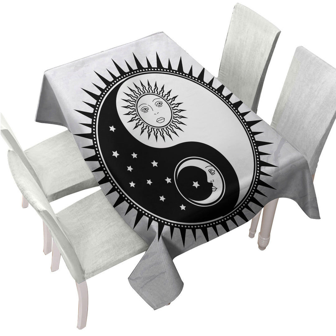 Black and White Sun and Moon Yin and Yang Tablecloths