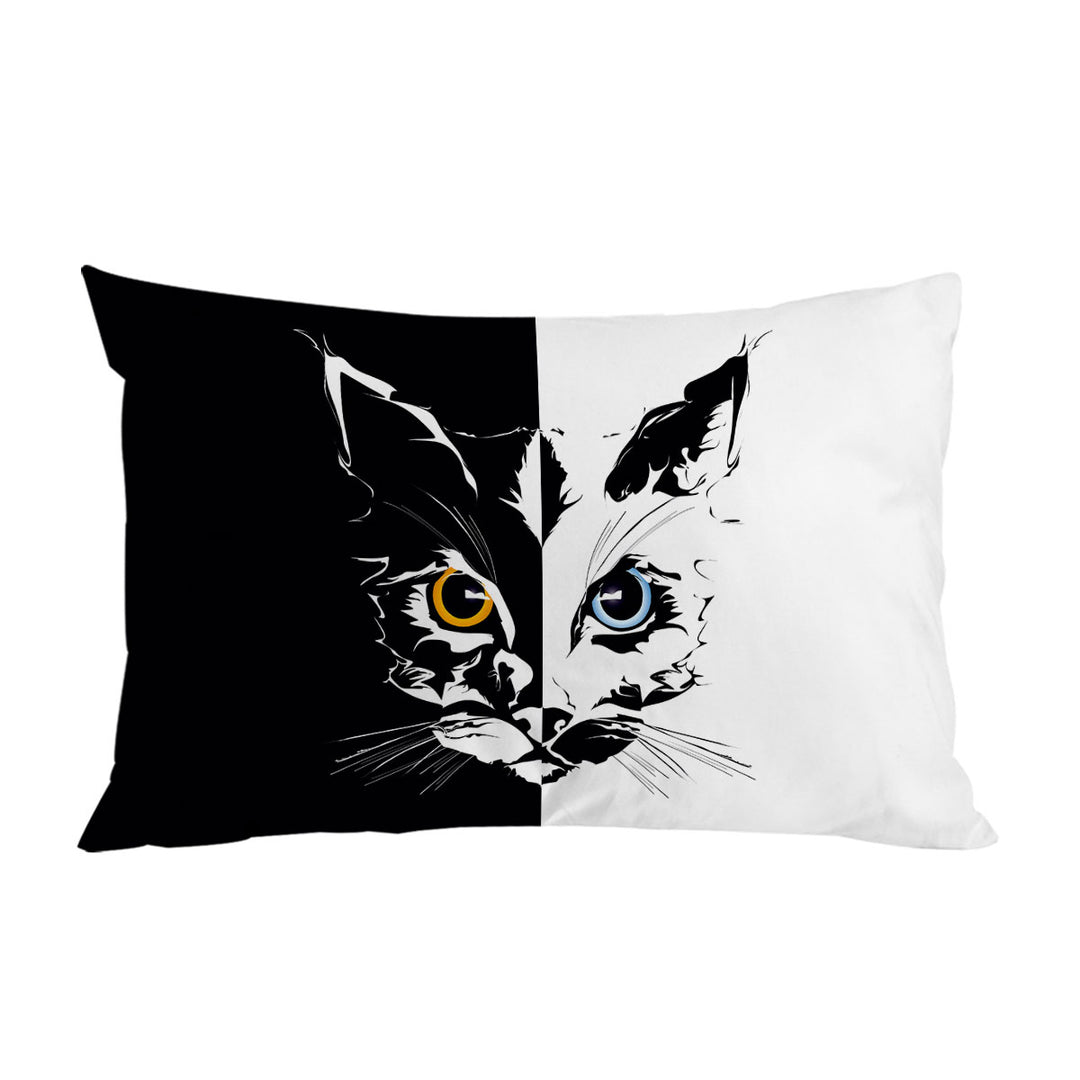 Black and White Tough Cat Face Yellow VS Blue Pillowcase