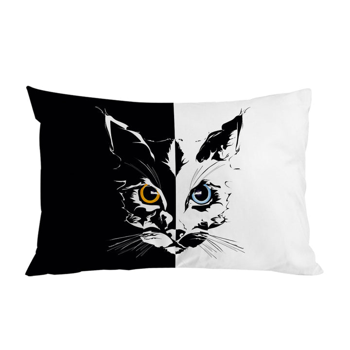 Black and White Tough Cat Face Yellow VS Blue Pillowcase
