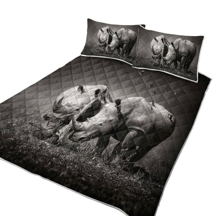 Black and White Wild Rhinos King Size Quilt Sets