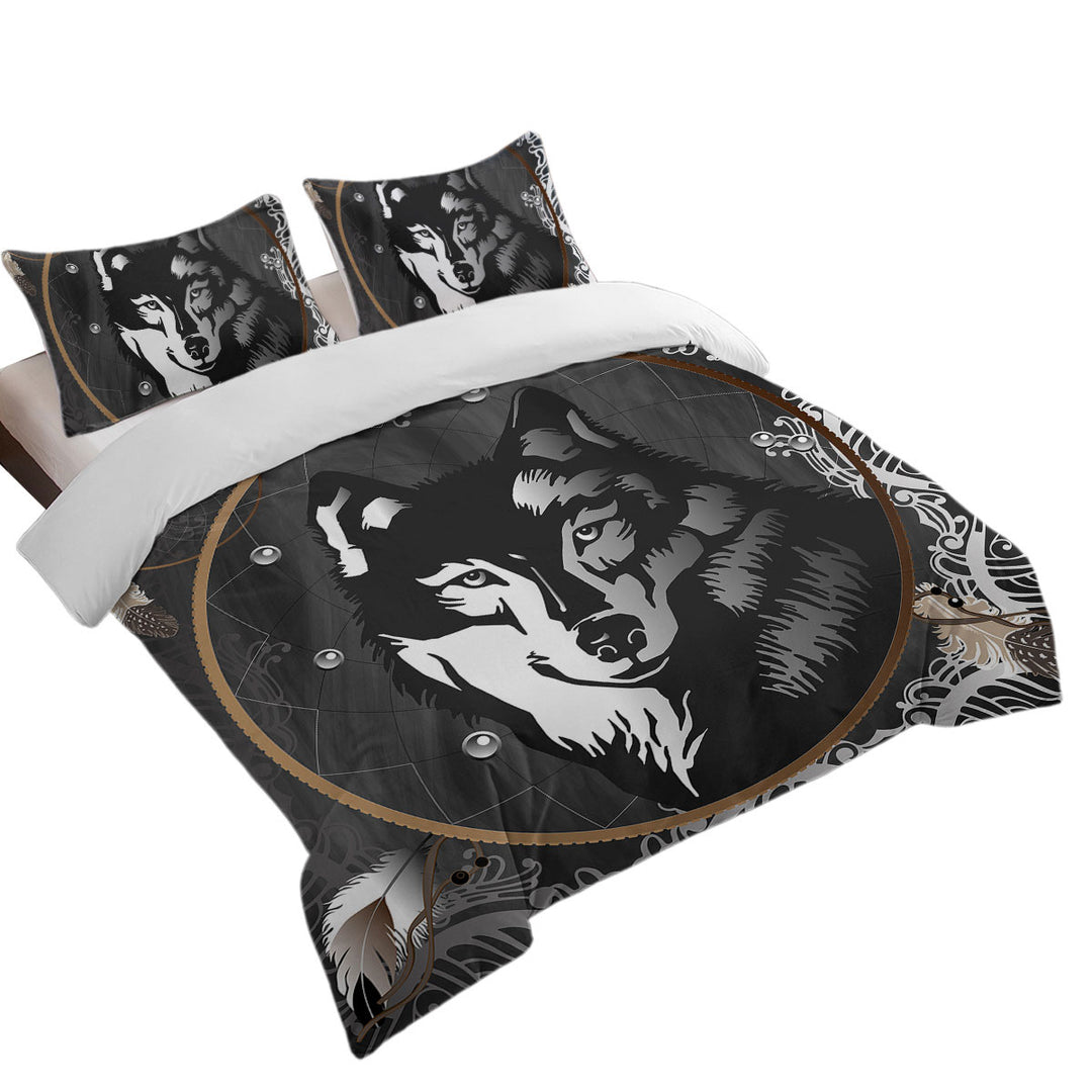 Black and White Wolf Portrait Comforter Cover