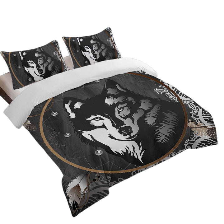 Black and White Wolf Portrait Comforter Cover