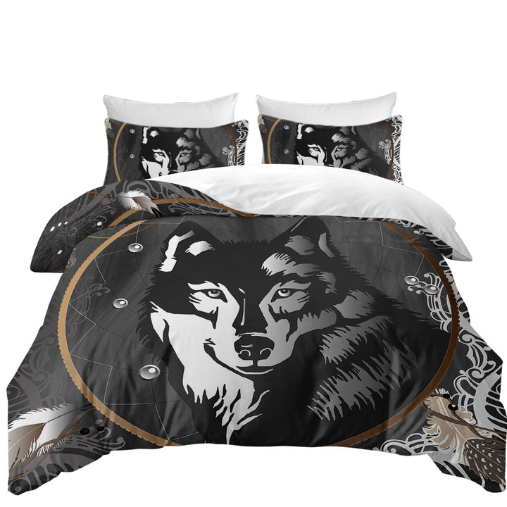 Black and White Wolf Portrait Duvet Cover