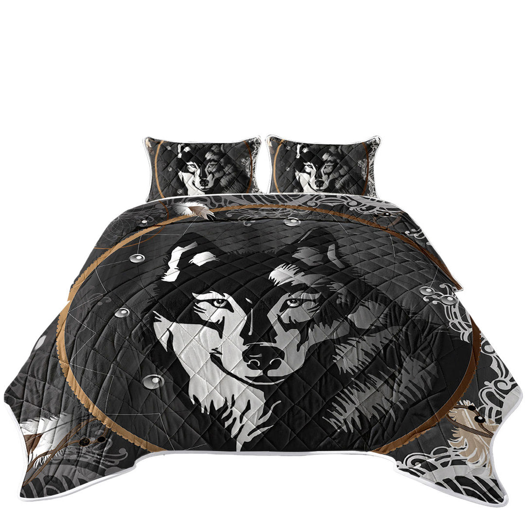 Black and White Wolf Portrait Summer Quilt
