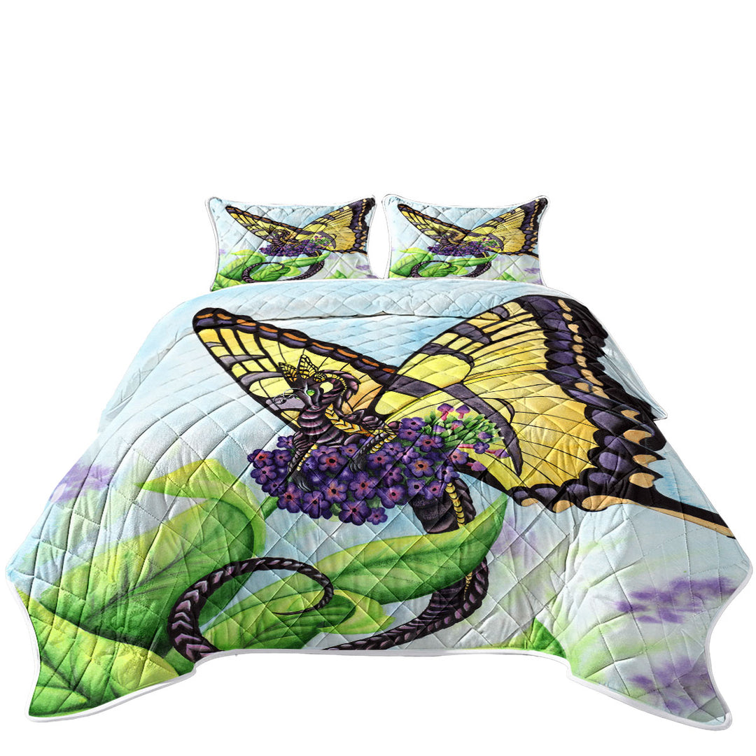 Black and Yellow the Bouquet Dragon King Size Quilt Sets