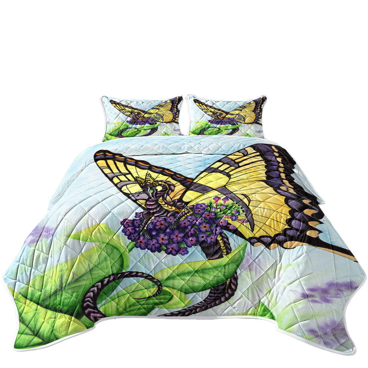 Black and Yellow the Bouquet Dragon King Size Quilt Sets