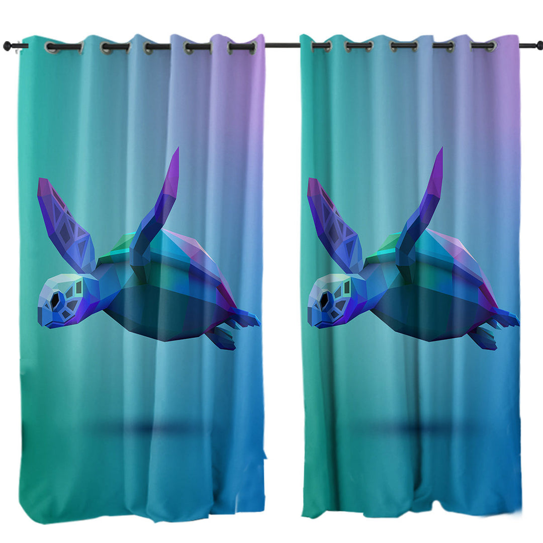 Blue 3D Turtle Curtains for Bedroom