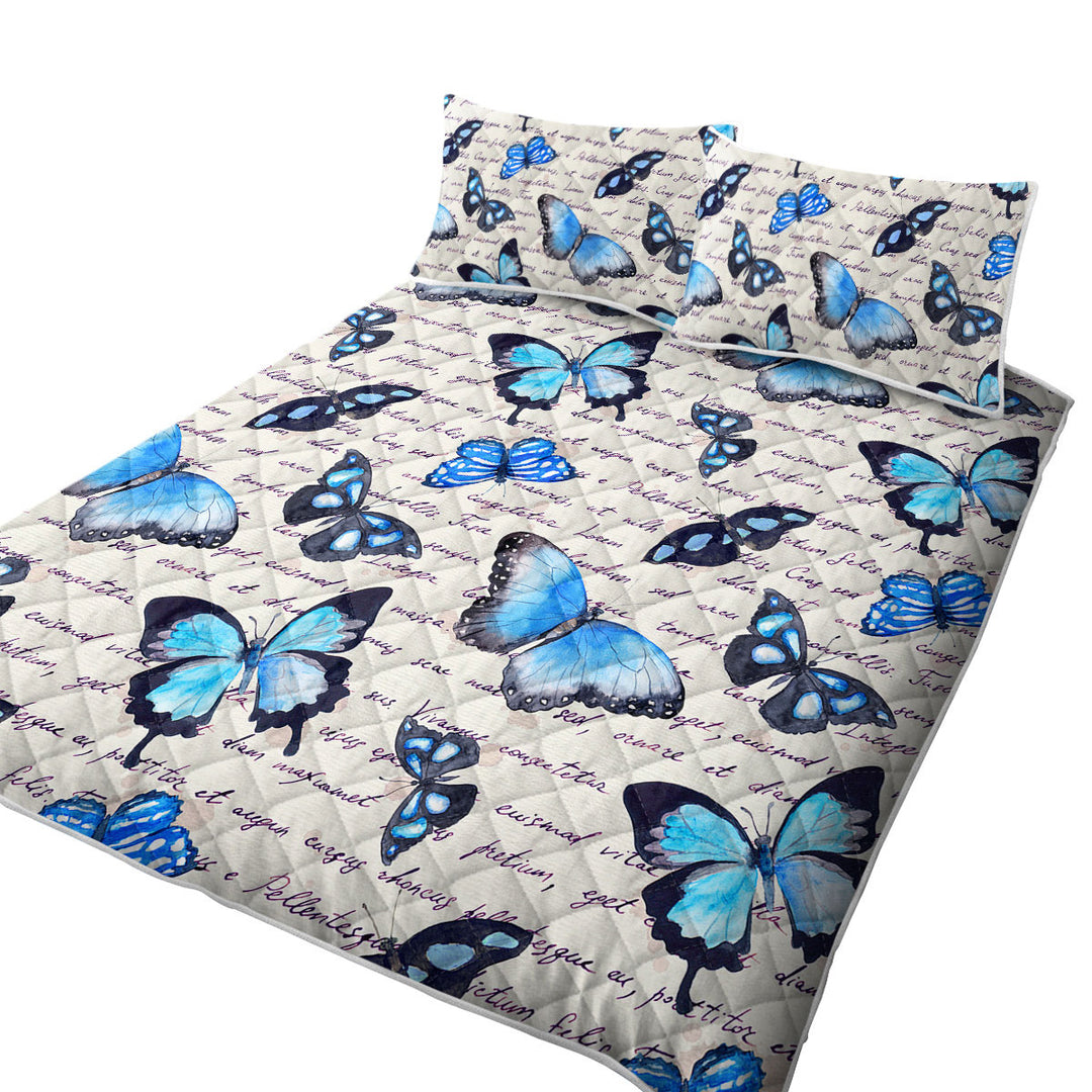 Blue Butterflies over Letter Quilts for Beds