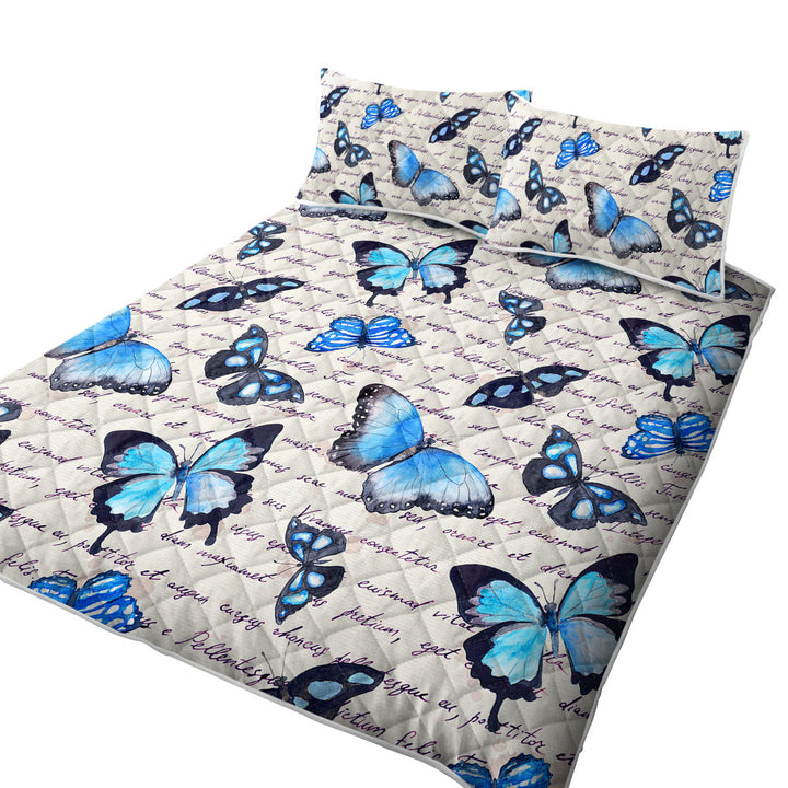Blue Butterflies over Letter Quilts for Beds