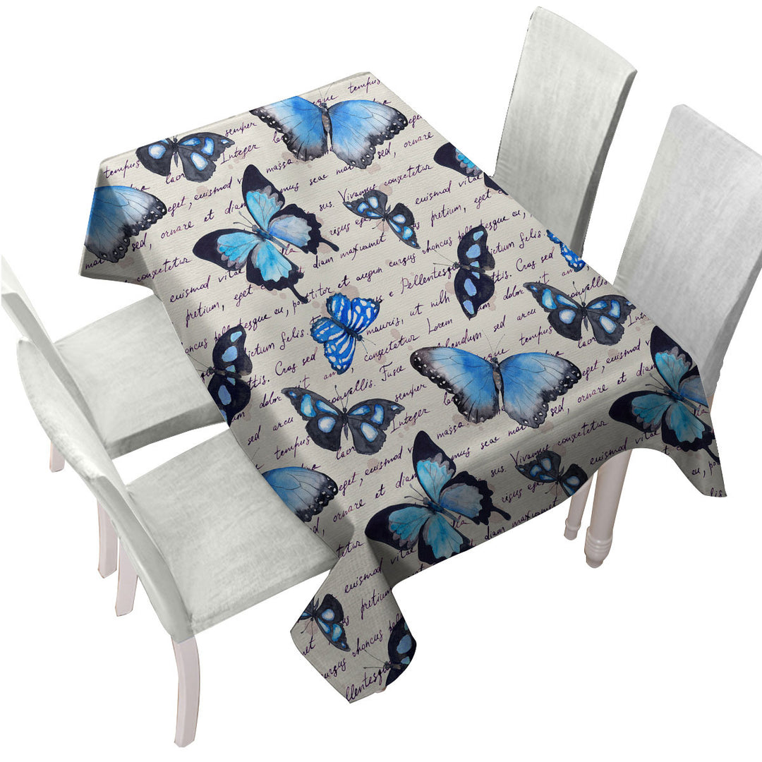 Blue Butterflies over Letter Tablecloth