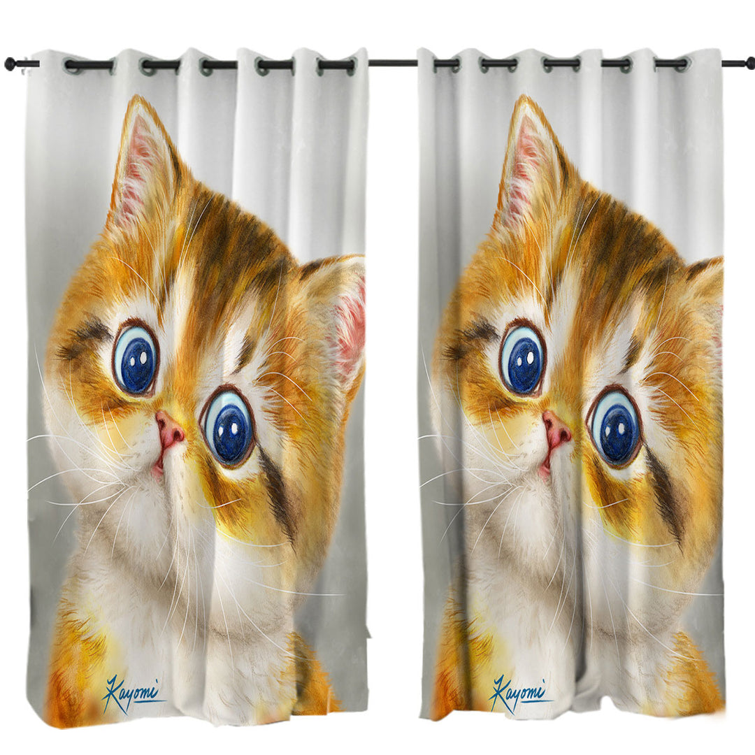 Blue Eyes Ginger Kitten Cat Curtain