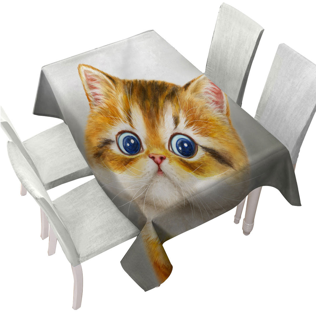 Blue Eyes Ginger Kitten Cat Tablecloth