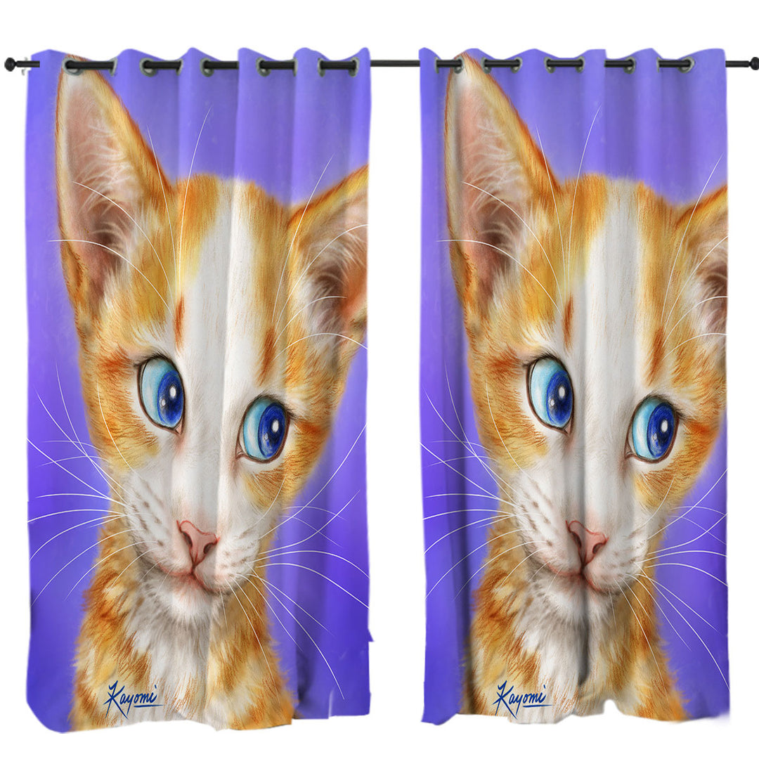 Blue Eyes Ginger Kitten Cats Art Drawings Curtains