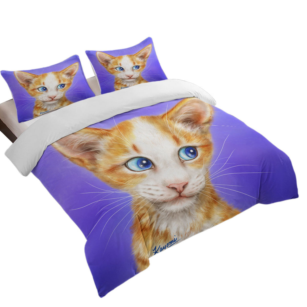Blue Eyes Ginger Kitten Cats Art Drawings Duvet Cover