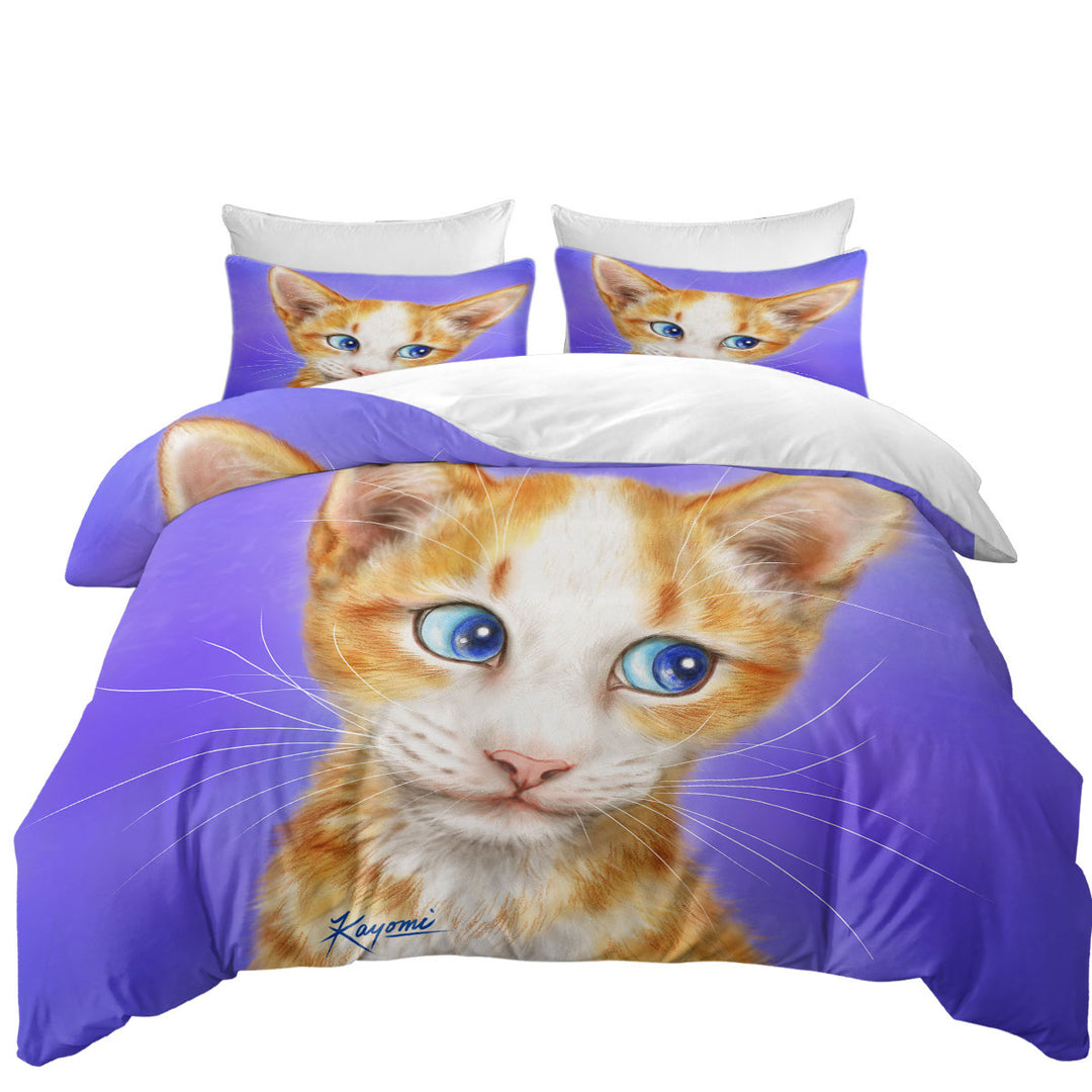 Blue Eyes Ginger Kitten Cats Art Drawings Oversized King Duvet Cover