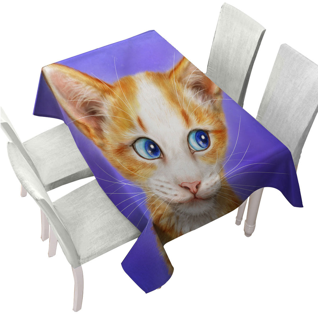 Blue Eyes Ginger Kitten Cats Art Drawings Tablecloths