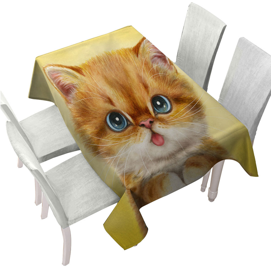 Blue Eyes Ginger Kitty Cat Custom table Covers