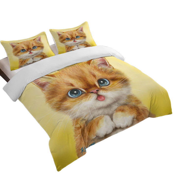 Blue Eyes Ginger Kitty Cat Queen Size Duvet Cover