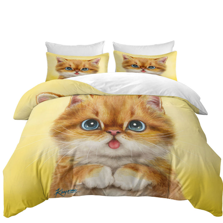 Blue Eyes Ginger Kitty Cat Twin Duvet Covers