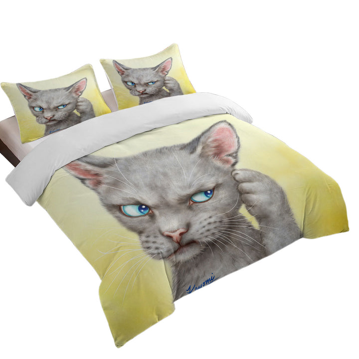 Blue Eyes Grey Kitty Cat Over Yellow Best Duvet Covers