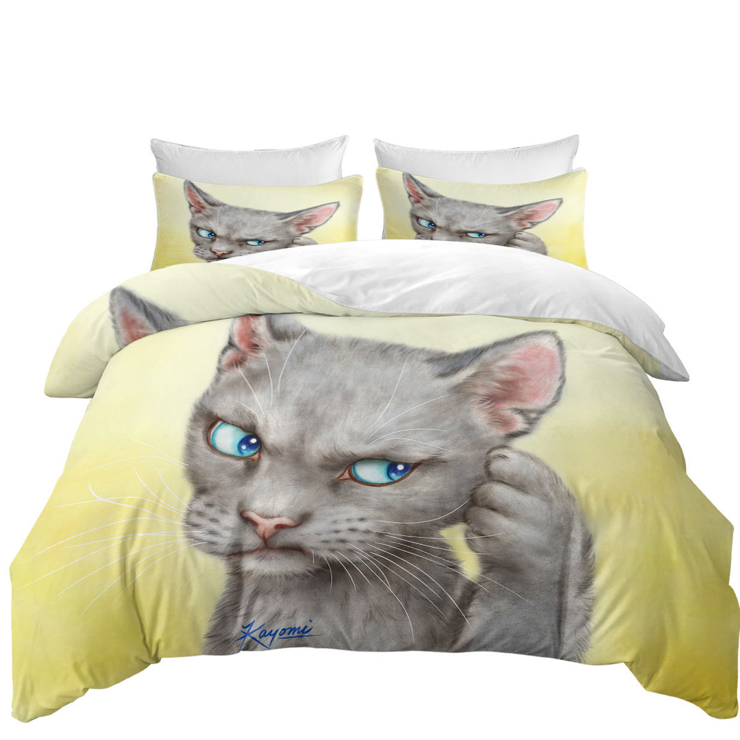 Blue Eyes Grey Kitty Cat Over Yellow Daybed Covers Sets