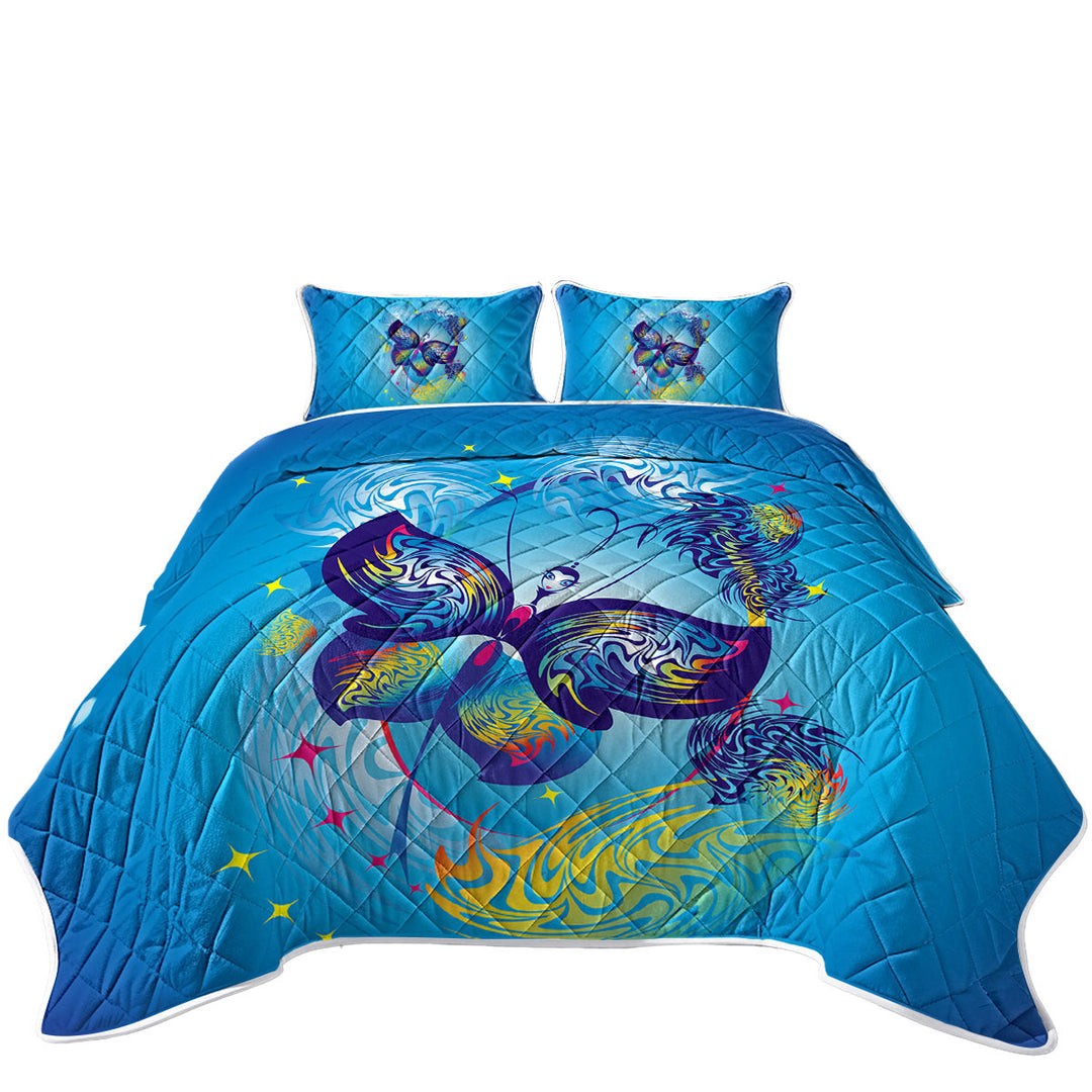 Blue Fairy Tale Butterfly Character Coverlet