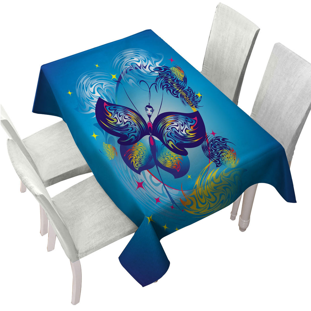 Blue Fairy Tale Butterfly Character Custom table cloth